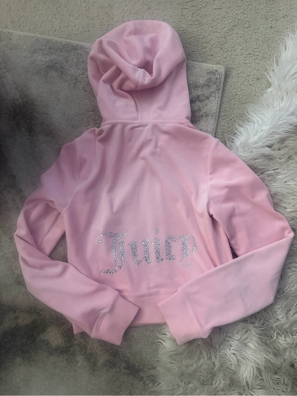 Juicy Couture Pink Velour Rhinestone Logo Hoodie